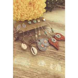 Beautiful Turquoise and Silver Boho Earring Set - Set of 6