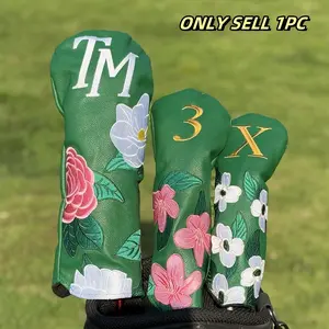 Peony Flower Embroidered Golf Club Head Cover Set, Durable & Dustproof Material, Protects Clubs Optimal Protection, Golf Accessories