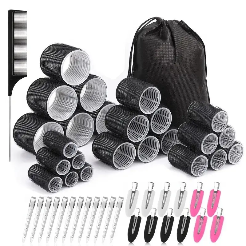 Hair Curlers Set with 24 Rollers (6 Jumbo, 6 Large, 6 Medium, 6 Small) Self Grip Holding Hair Rollers for Long Medium Short Thick Fine Volume Thin Bangs Hair