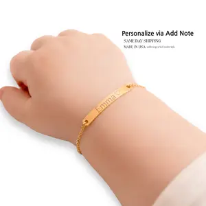 Personalized Kids Name Bracelet, 16K Rose, Gold Colors Bar, Flower Girl & Baby Shower Gift