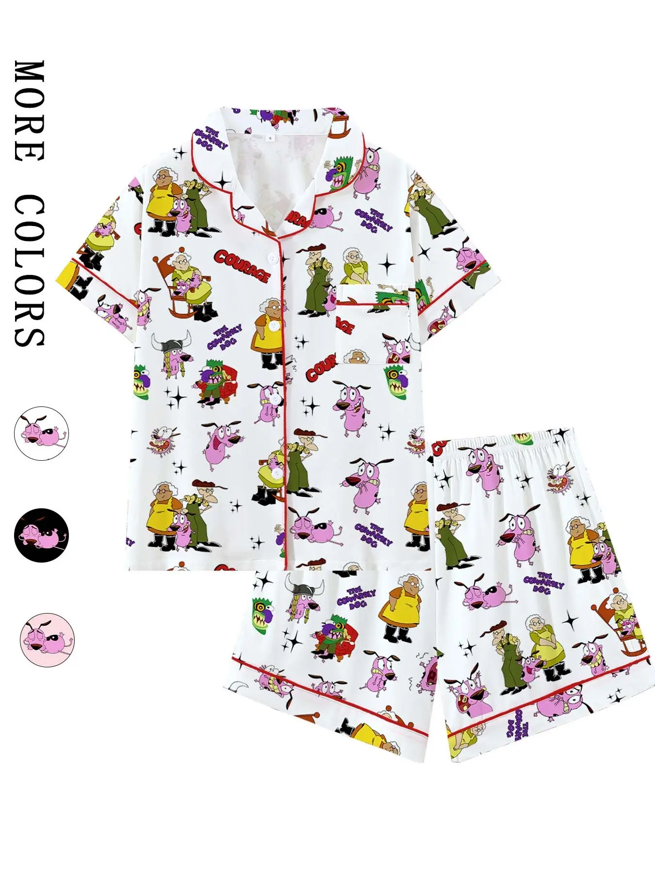 Courage the Cowardly Dog Cartoon Pajama Set, Loose-Fit Short-Sleeve Sleepwear Loungewear, Comfortable Pajamas for Home and Casual Wear