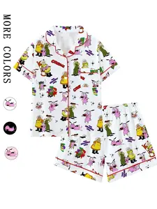 Courage the Cowardly Dog Cartoon Pajama Set, Loose-Fitting Short Sleeve Sleepwear Loungewear, Comfortable Wear-Outside Pajamas, Perfect Gift