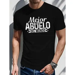 Spanish "Mejor Abuelo Del Mundo" (Best Grandpa of the World) T-Shirt - Black & White Text Print, Casual Crew Neck Short Sleeve, Spanish Grandfather Gift for Birthday, Father's Day, Family Gatherings - Comfortable Grandpa Apparel