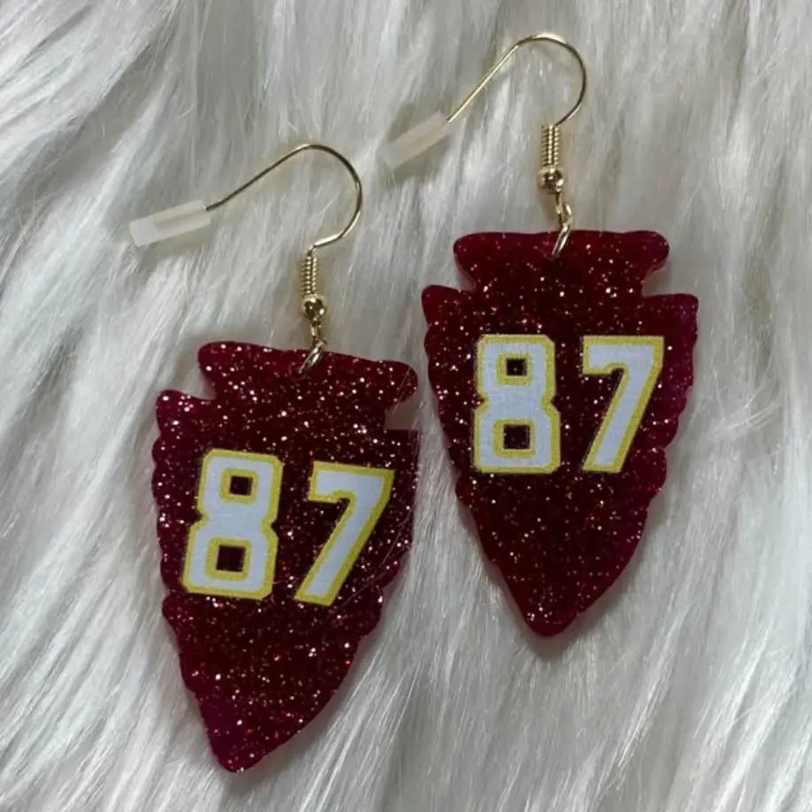 Sparkly Maroon #87 Arrowhead Shaped Dangle Earrings for Women - Ideal for Football Fans girl jewelry