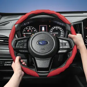 For Subaru Steering wheel cover breathable PU leather Automotive segmented snap-on design sporty wave pattern anti-slip and wear-resistant All-Season Use compatible with Crosstrek/XV/Forester/Outback/Ascent/Evoltis/Impreza/WRX/Legacy/Levorg/BRZ/Solterra