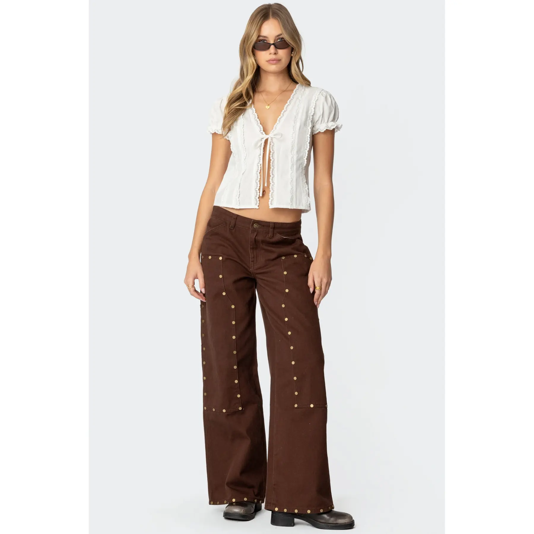Studded Low Rise Baggy Carpenter Jeans