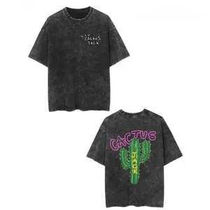 Men's & Women's Oversized 100% Cotton T-Shirt - Cactus Jack Logo & "Look Mom I Can Fly" Print - Retro Washed Black Vintage Streetwear Tee - Unisex Casual Short Sleeve Round Neck Top for Concerts & Casual Attire, Halloween, Mens Tshirt, Christmas