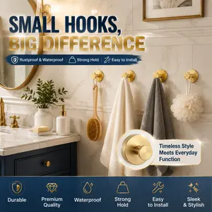 2026 Must-have Gold Wall Hook, Heavy Duty Waterproof Adhesive Hook, No Drill Towel & Robe Holder for Bathroom and Kitchen