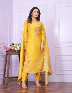 Beautiful Silk straight kurti set with dupatta