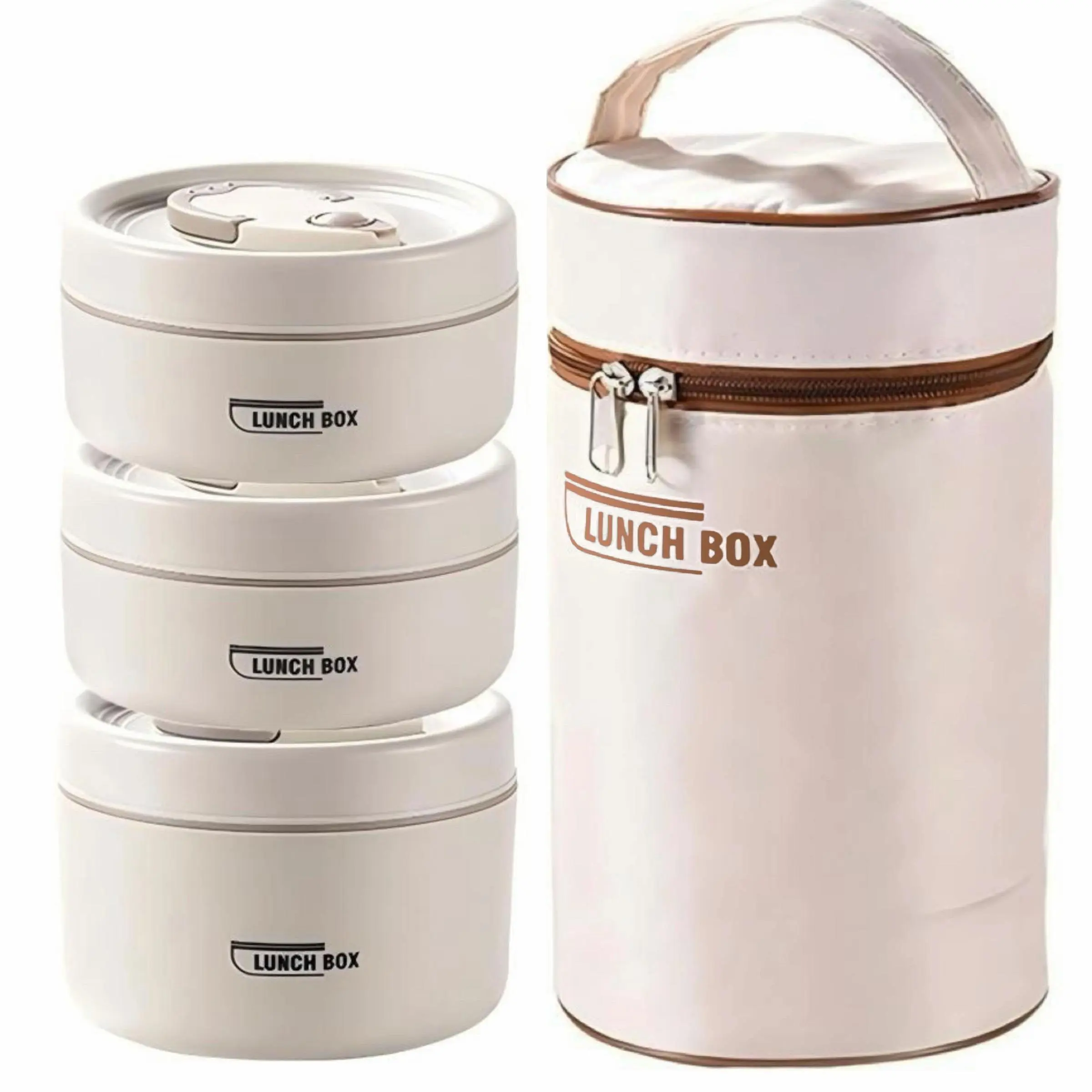Portable Insulated Food Lunch Container Set, 3-Count Thermal Lunch Boxes & 1-Count Insulated Bag, Separate Stackable Design for Adults & Kids, Lunchbox Cooler, Meal Prep Lunch Box