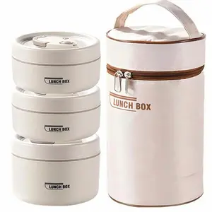 Portable Insulated Food Lunch Container Set, 3 Counts Thermal Lunch Boxes & 1 Count Insulated Bag, 3 Separate Stackable Lunch Container for Adult & Kids, Insulated Lunchbox Cooler