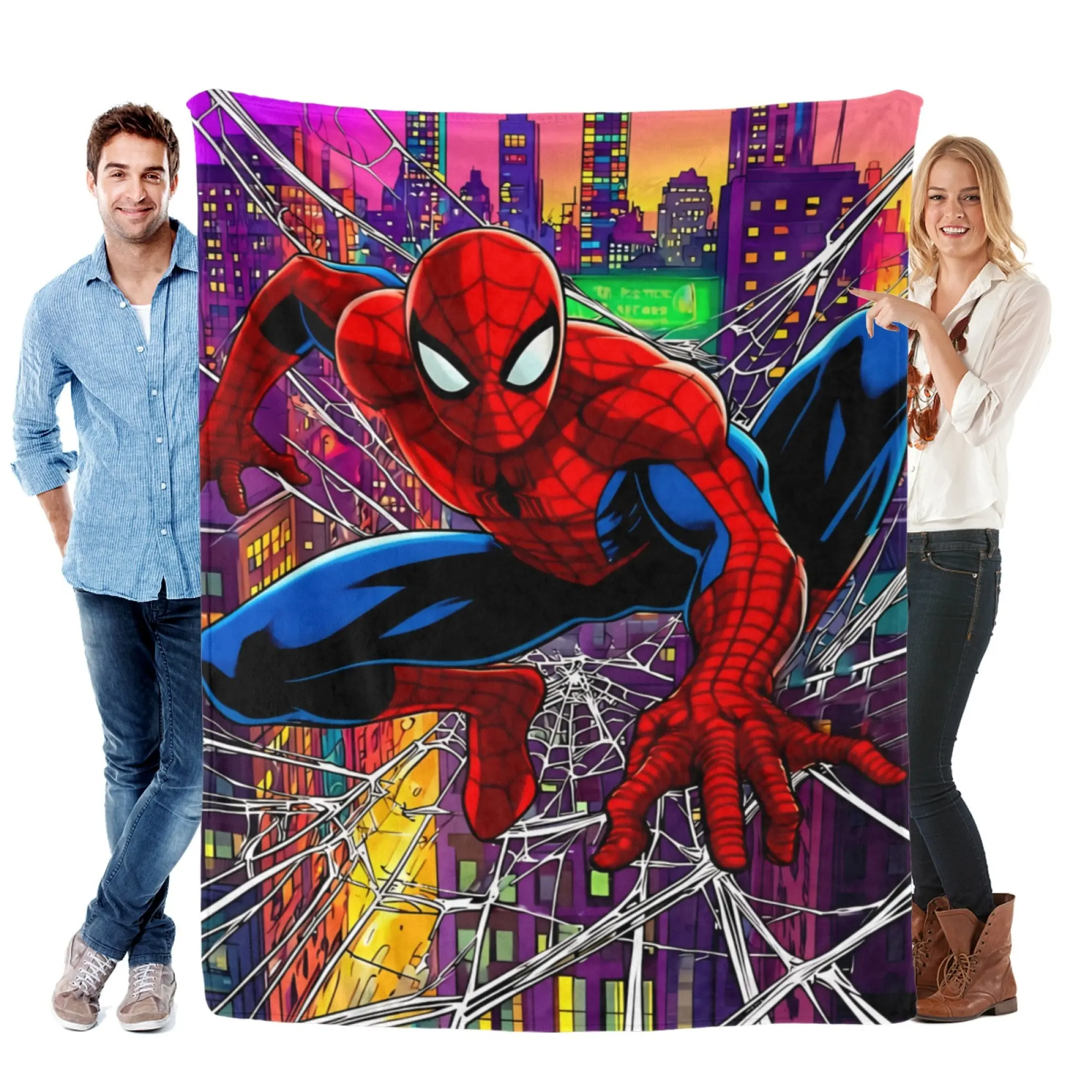Marvel Spider-Man Graphic Detail Super Soft Fleece Blanket - Vibrant Pop Art Gamer Room Decor, Graphic Detail Blankets