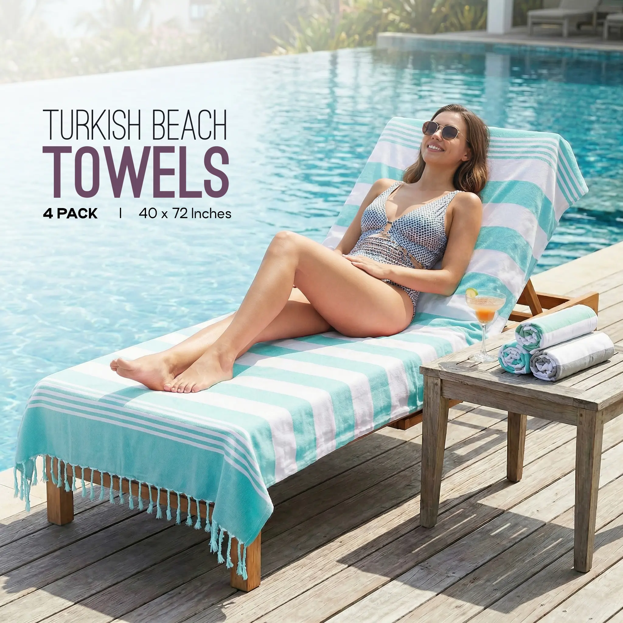 Utopia Towels 4-Pack Thin Turkish Beach Towels – 40x72”, Oversized Cotton, Lightweight, Sand-Free & Quick-Dry, Pool Towels, Towel Sets For Bathroom