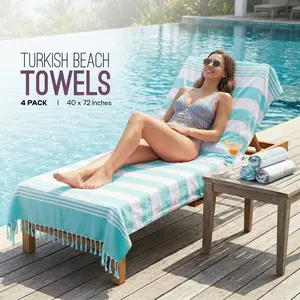 Utopia Towels 4-Pack Thin Turkish Beach Towels – 40x72”, Oversized Cotton, Lightweight, Sand-Free & Quick-Dry, Pool Towels, Towel Sets For Bathroom