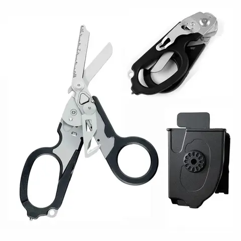 Stainless Steel Tactical Folding Scissors, Multifunctional Durable Outdoor Tool with Tape Cutter & More, Portable Scissors for Outdoor, Heavy Duty, Industrial, Cutting, Hand Tools