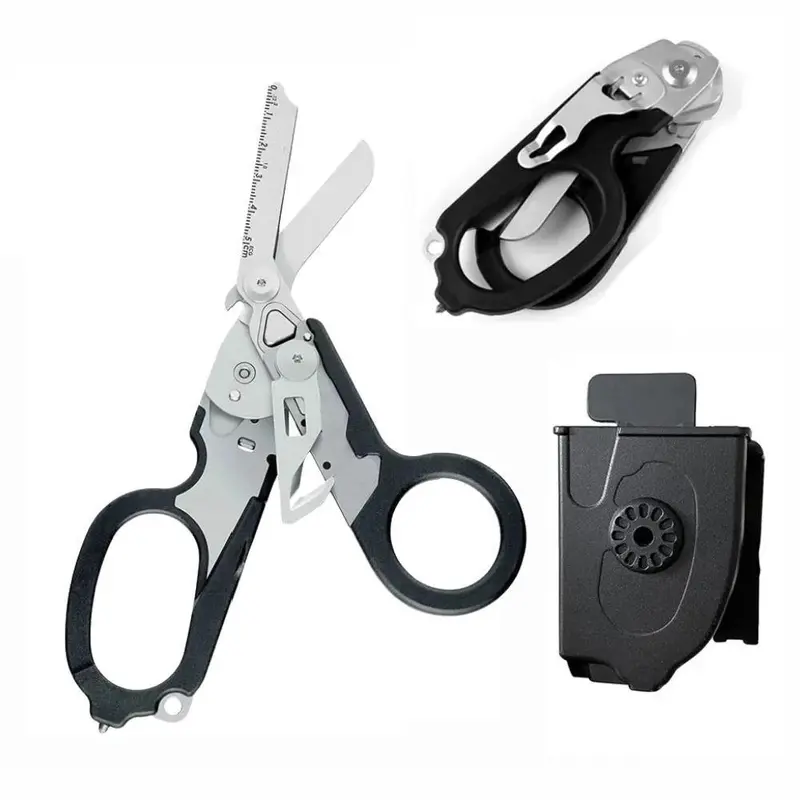 Stainless Steel Tactical Folding Scissors, Multifunctional Durable Outdoor Tool with Tape Cutter & More, Portable Scissors for Outdoor, Heavy Duty, Industrial, Cutting, Hand Tools