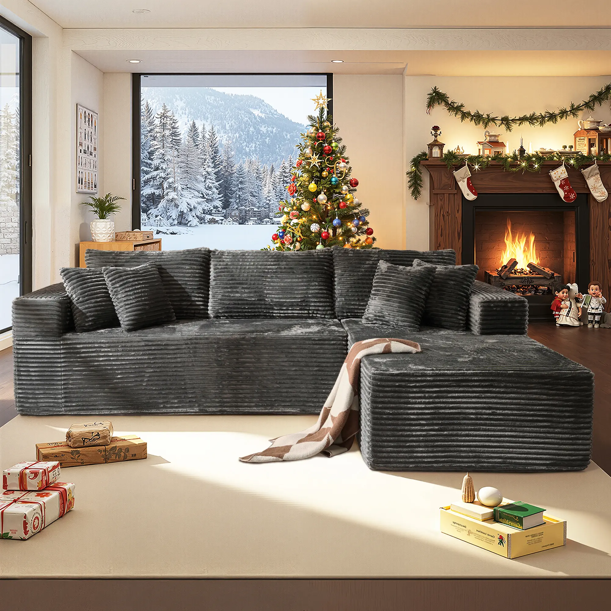 108“Grey L Shaped Sofa Whit Right CHair