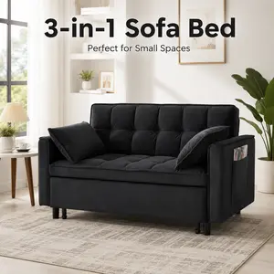 Large Size Convertible Sleeper Sofa Bed, 3-in-1 Velvet Loveseat with Adjustable Backrest & Storage Pocket and Pillow, for Small Spaces, Apartment, Living Room, Office
