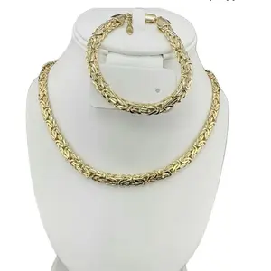 Byzantine Set - Gold Plated Braided Necklace & Bracelet Set for Women's Fashion Jewelry