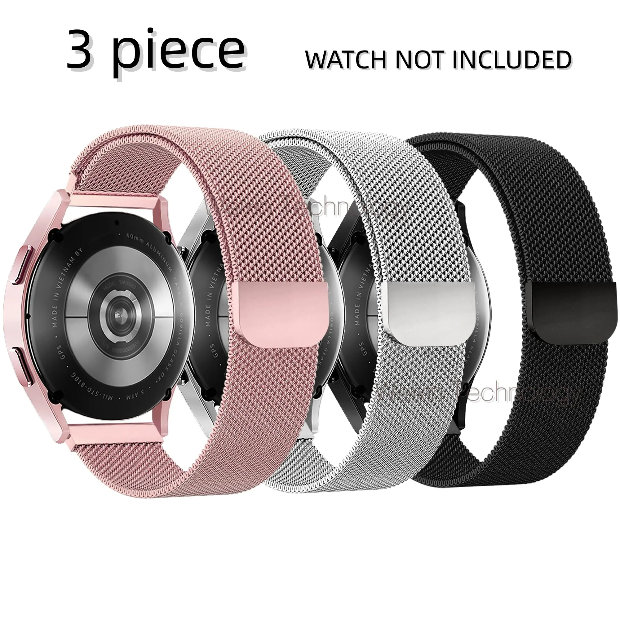Stainless steel strap, Smartwatch Accessories, compatible with Galaxy Watch 7, 6, FE, 5 Pro, 4, Active 2, 20mm Milan strap suitable for Samsung Watch 6 Classic/5 Pro/4 Classic men's and women's 2 sets Milanese Mesh Band