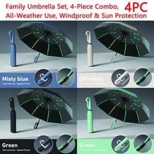 Creative Ring Handle 10k Dual Bone Rain Umbrella Set, Windproof Waterproof, Portable Design, Automatic Opening, Four-Piece Combination