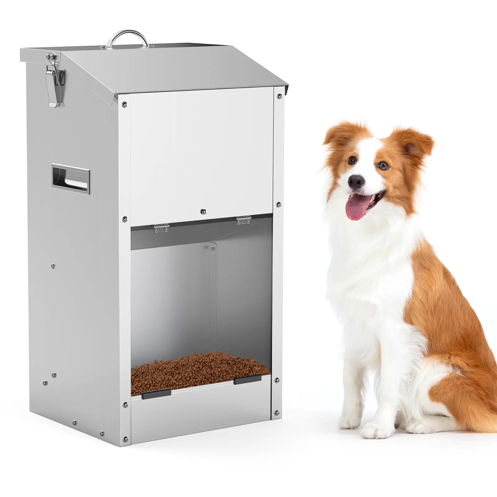 25lbs Large Capacity Stainless Steel Gravity Food Feeder - Outdoor Automatic Feeding Station for Large Dogs, Sturdy Rustproof Pet Dry Food Dispenser, Food Feeders