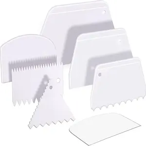 Cake Scraper Cake Smoother, 7 Pcs Dough Scraper Bowl Scraper Cake Cutter Cake Spatula Bench Scraper Kitchen Plastic Scraper Tool Cake Decorating Kit