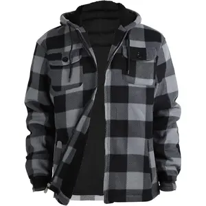 Plus Size Heavy Thick Flannel Plaid Jacket Sherpa Fleece Lined Hoodies for Men Zip Up Winter Warm Coat Buffalo Zipper Sweatshirt（gift）