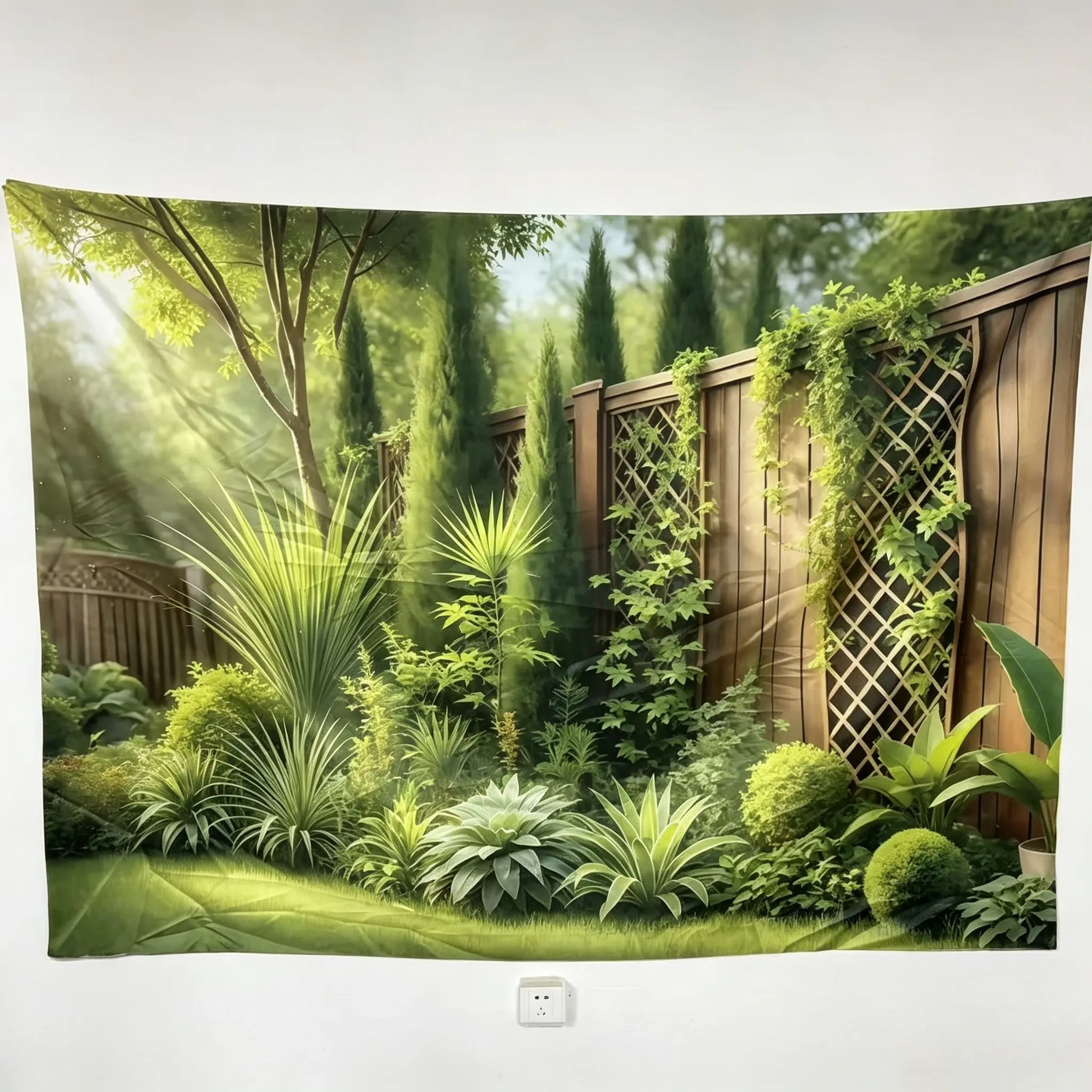 Plant Pattern Wall Decor, 1 Count Green Plant Theme Party Banner, Party Decorations Banners, Photo Props Greenery Backdrop Background Cloth, Photoshoot Backdrops, Indoor and Outdoor Garden Party Decoration, Ornaments