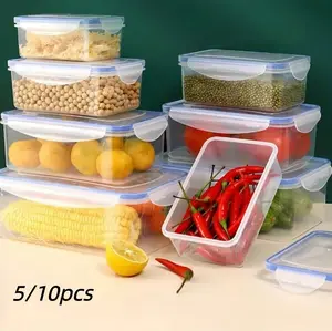 Multifunctional transparent food storage container set, available in multiple sizes, with sealed lids to lock in freshness, suitable for storing fruits, vegetables, meat, noodles and more.