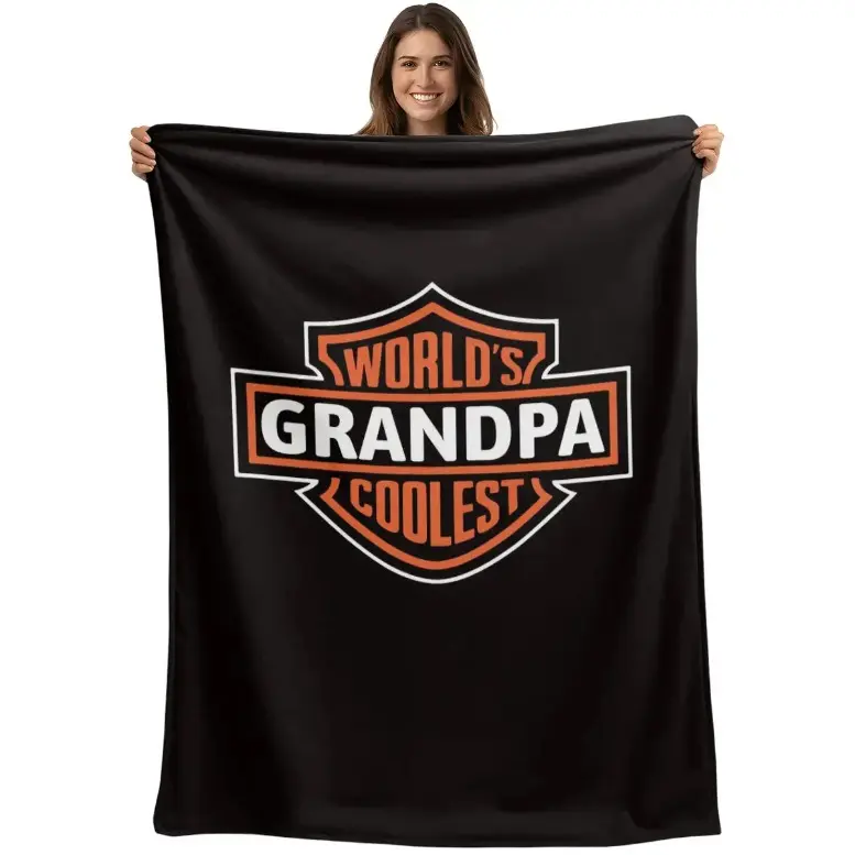 Personalized Lightweight Durable Blanket, Custom World's Coolest Grandpa/Grandma Nickname or Motorcycle Dad/Mom Print Back Font Throw, Father's Day or Birthday Gift from Family, Personalized Blankets, Lightweight Durable Blankets, Breathable Soft Blanket,
