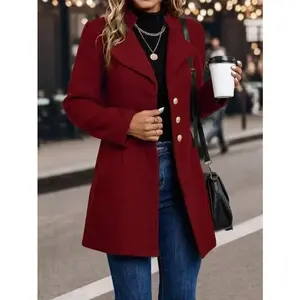 Women’s Slim Fit Wool Peacoat Solid Color Wool Coat with Single Breasted Buttons for Fall/Winter Clothing