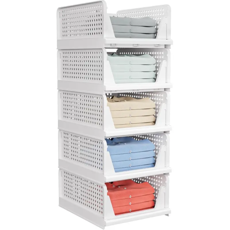 Stackable Closet Storage Basket - Stackable Storage Box, Multifunctional Foldable Closet Organizer, Waterproof, Space-Saving Closet Storage Drawer Organizer, White