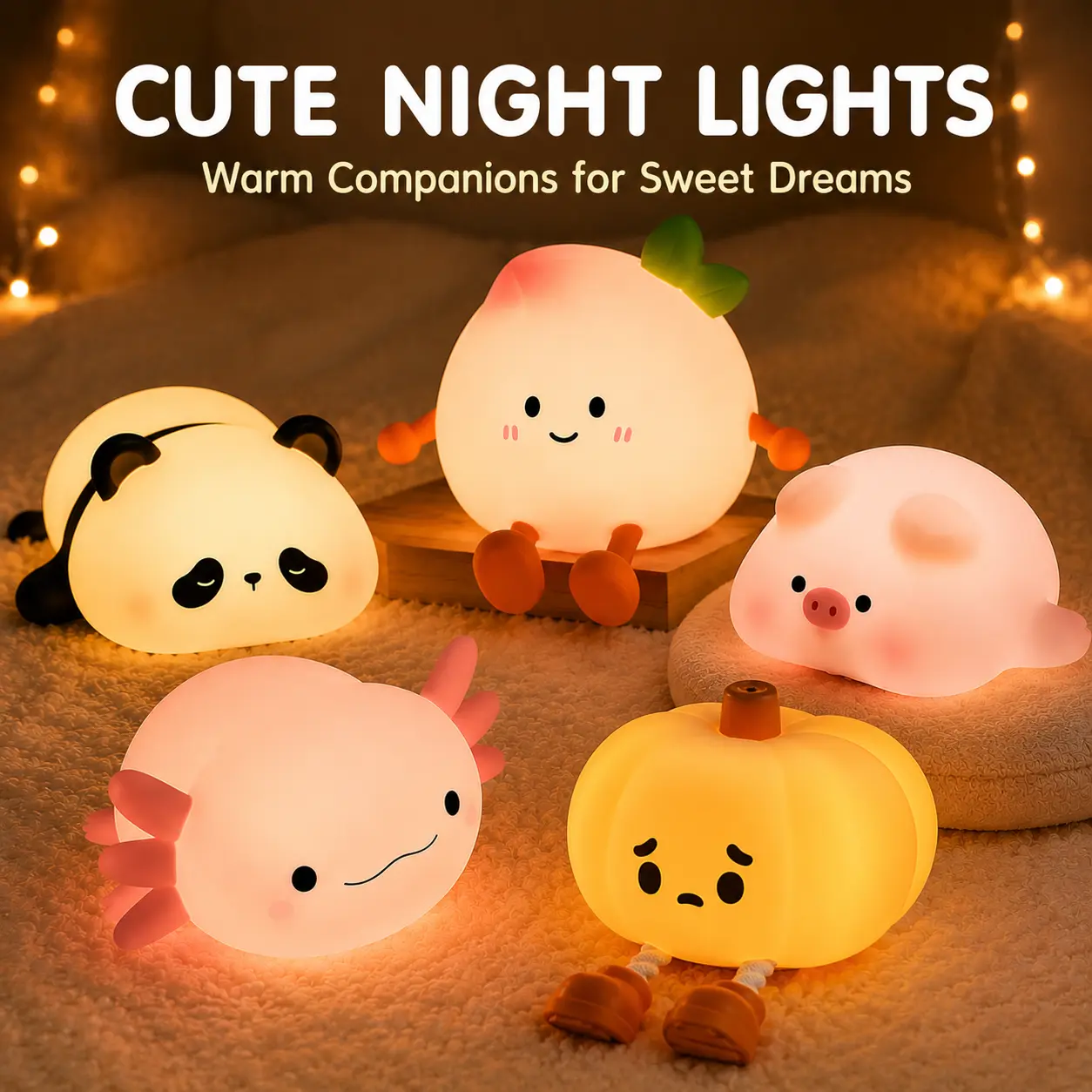 Cute Animal Night Light for Kids, Rechargeable Silicone Nursery Lamp, Soft Touch LED Bedside Light, Bunny Panda Pig Axolotl Peach Night Lamp, Dimmable Sleep Light for Baby Room, Bedroom Decor, Birthday Gift for Girls Boys Led Decoration Lamp Electronic La