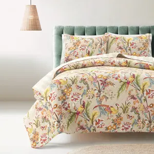 Lush Decor Dolores 3 Piece Quilt Set with Floral and Leaf Patterns, Includes Pillows and Cover, Elegant Design for Home Decor