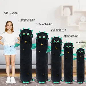 MeWaii  Plush Body Pillow, Black big-eyed cat  Stuffed Animals Kawaii Plushies Pillow Glow in The Dark Gift for Girls Boys, Birthday Gifts Halloween Christmas Gift for Girls Boys