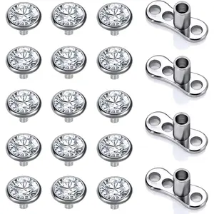 ZS 14/15PCS Cubic Zirconia Dermal Anchor Tops 2mm 3mm 4mm, 14G Surgical Steel Internally Threaded Dermal Anchor Base Microdermals Piercing for Women Men