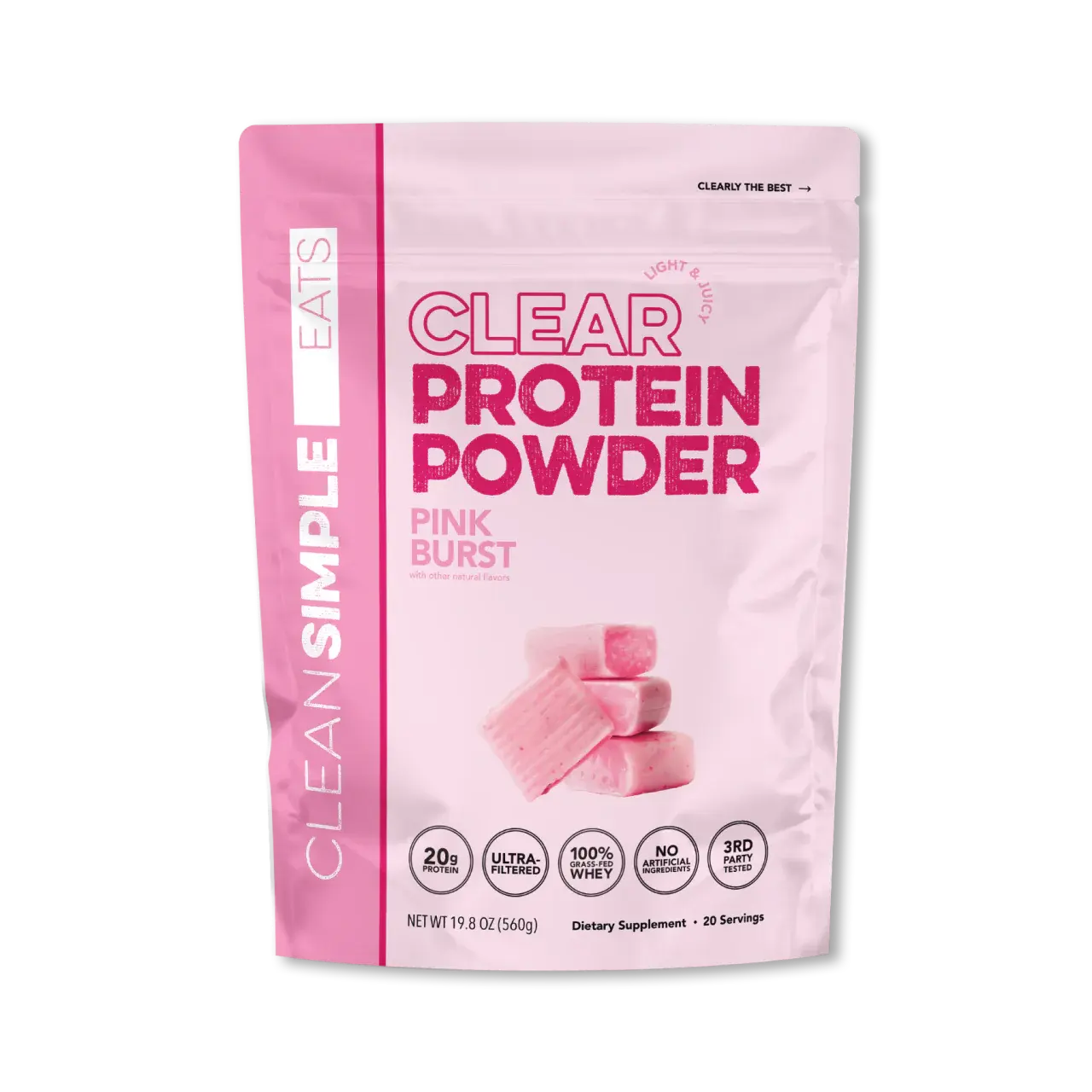 Clean Simple Eats Clear Protein Isolate – 20g Grass-Fed Whey, Light & Juicy Protein Powder