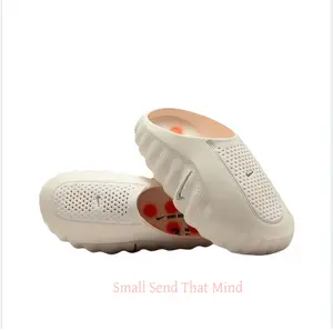 Beige Thick-Soled Massage Slides, Orange Spherical Outsole, Breathable Fabric Upper, Pre-Game Recovery Tech Mules
