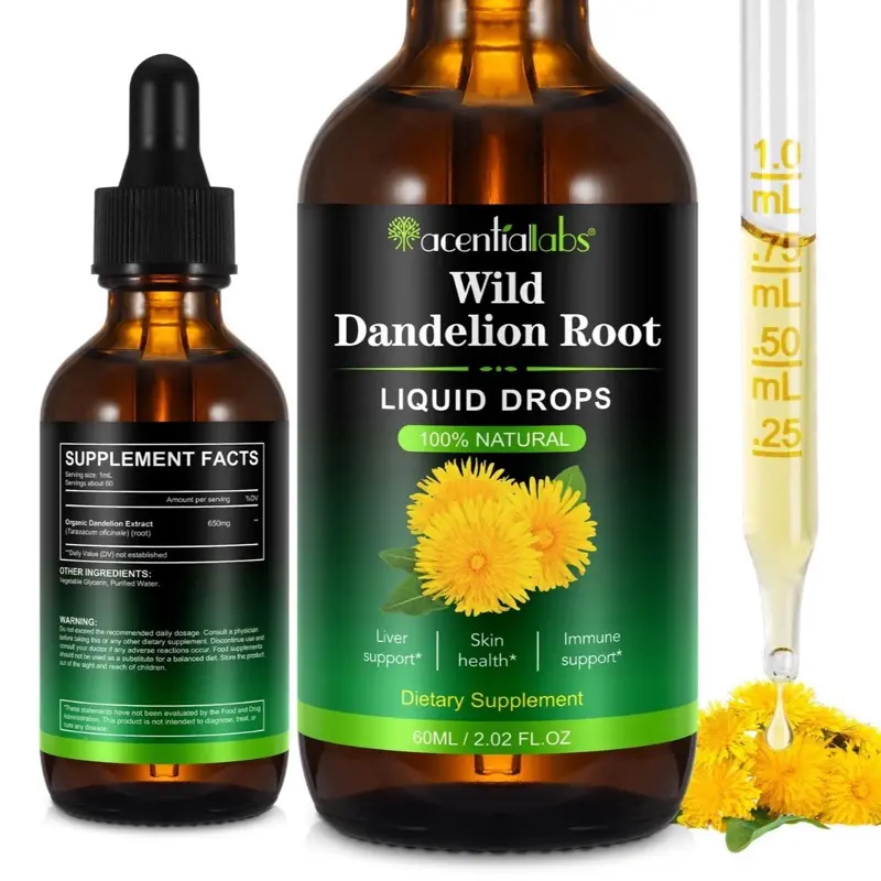 60ML Dandelion Root Tincture Dietary Supplement - Vegan, Alcohol-Free, Sugar-Free - 650mg Organic Botanical Extract - Liver Cleanse Support - Natural Health Formula - 28-Day Supply, Botanical Extracts Herbal Supplements