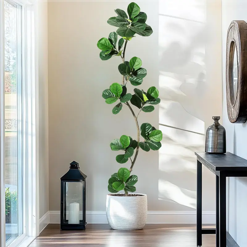 GARVEE 7FT Artificial Fiddle Leaf Fig Tree - Fake Plant with Black Planter, Large Fake Tree for Home or Office Decor - Artificial Plants Indoor