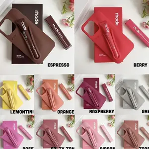 [Full Color Option] Aesthetic Rhode Phone Case + Lip Gloss Holder, Soft Silicone Shockproof Protective Cover for iPhone 11 12 13 14 15 16 17 Pro Max 11 12 Mini