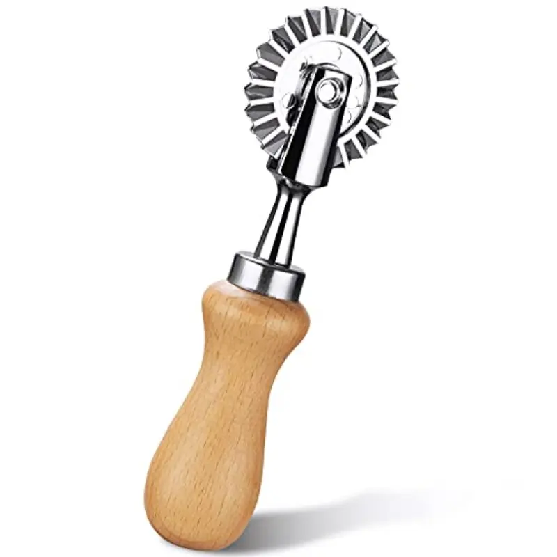 Stainless Steel Pastry Wheel Cutter with Oak Handle, Sharp Rotating Blade, Durable Fluted Edge, Smooth Cutting for Baking, Kitchen & Pastry Making, Kitchen Tool, Baking Supplies