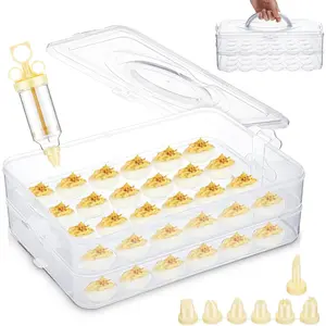 Deviled Egg Carrier with  Stackable Stackable Clear Holder with Lid for Refrigerator Portable 48 Eggs Dispenser Storage Containers Tray(With handle)
