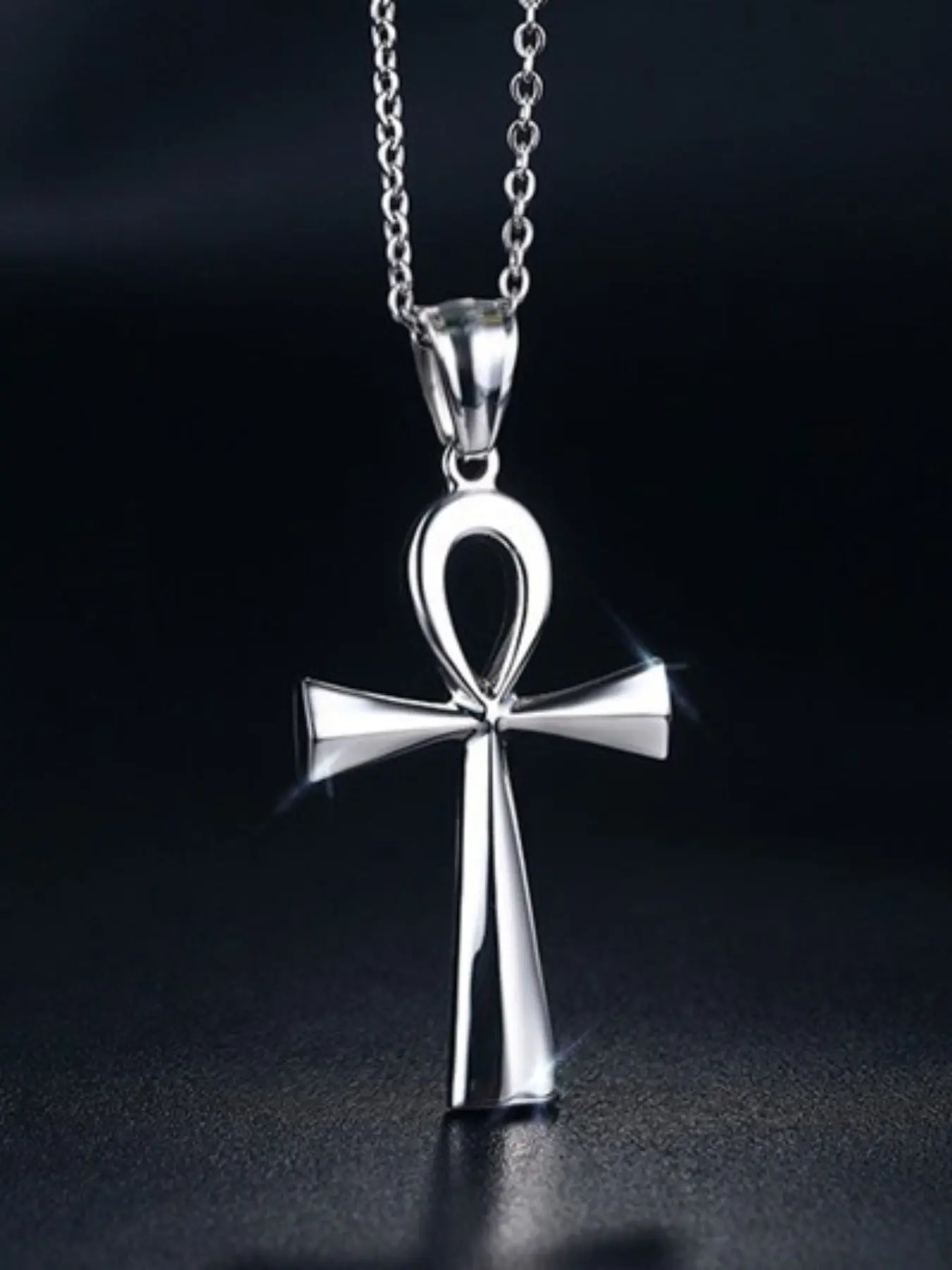 Egyptian Cross Ankh Key of Life Faith Pendant Necklace, Cross Necklaces, Cross Charm Necklace, Statement Religious Necklace, Stainless Steel Amulet Religious Jewelry Gift, Unisex Fashion Accessory