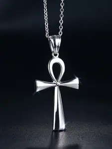 Egyptian Cross Ankh Key of Life Pendant Necklace, Cross Charm Necklace, Stainless Steel Amulet Religious Jewelry Gift, Unisex Fashion Accessory