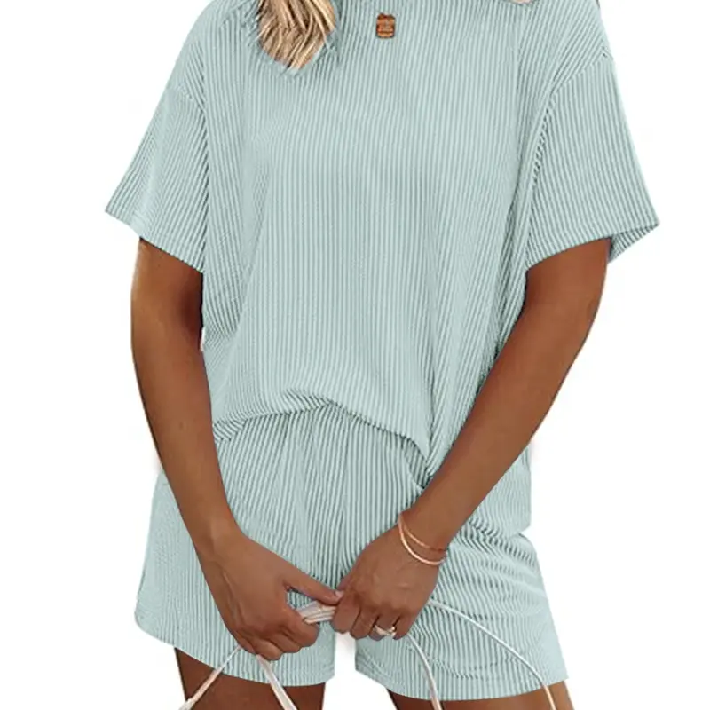 Two-piece Set Women's Solid Round Neck Short Sleeve Top & Shorts, Casual Pocket Top & Shorts Set for Daily Wear, Ladies Two-piece for All Seasons Womenswear Clothes, Classic Sets, Summer Clothes Set, Shorts Set Outfit
