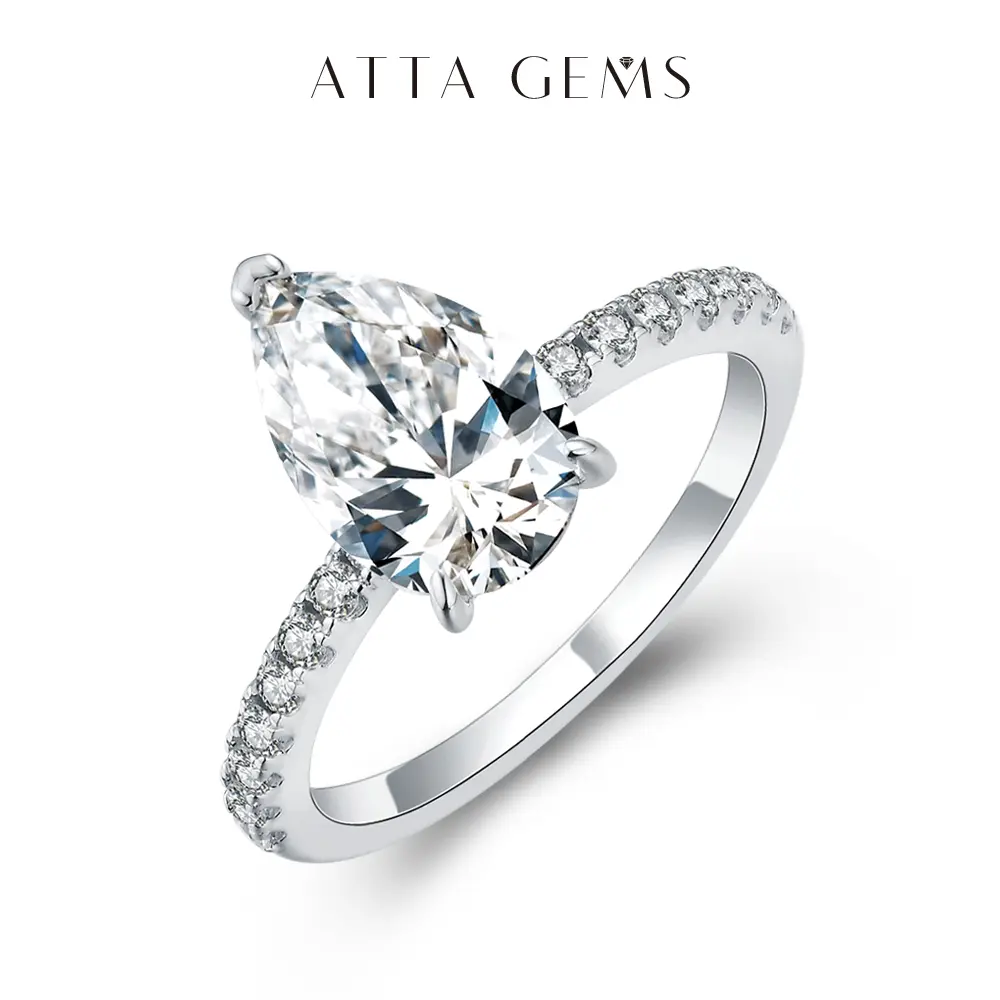 Women's 3CT Pear Cut Synthetic Moissanite Stone Ring, Engagement & Wedding Ring, Valentine's Day Gift R021, Engagement Rings summerwins