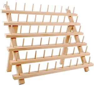 60-Spools Wooden Thread Holder Sewing and Embroidery Thread Organizer for Sewing Thread Storage with  Hooks