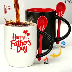 Happy Father's Day Color Changing Mug with Spoon - 11oz Heat-Sensitive Magic Coffee Cup, Perfect Gift for Dad